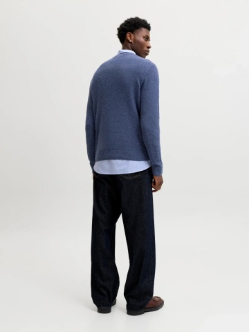 Jack & Jones Pulover tricotat barbati, din bumbac organic, Regular fit, JAURYDER, Albastru - Img 7