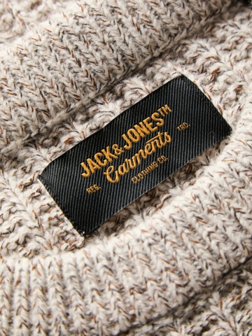 Jack & Jones Pulover tricotat, barbati, in doua noante cu decolteu la baza gatului, Regular fit, JJJAXON, Bej melanj - Img 6