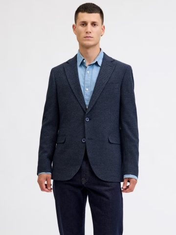 Jack & Jones Sacou elegant barbati, cu textura de fagure, Slim fit, JPRBLAENZO, Bleumarin inchis