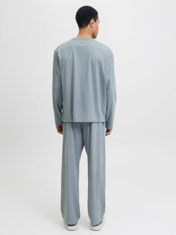 Jack & Jones Set pijamale barbati din bumbac, format din tricou cu maneca lunga si pantaloni lungi, Gri albastrui - Img 2