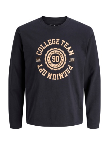 Jack & Jones Tricou baieti, cu maneca lunga, la baza gatului din bumbac organic, Regular fit, Bleumarin inchis