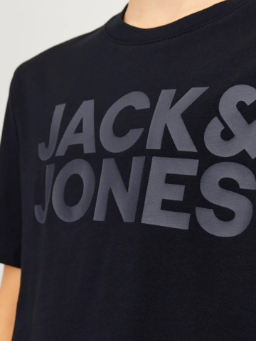 Jack & Jones Tricou baieti, din bumbac organic, Regular fit la baza gatului, JJECORP, Negru - Img 4