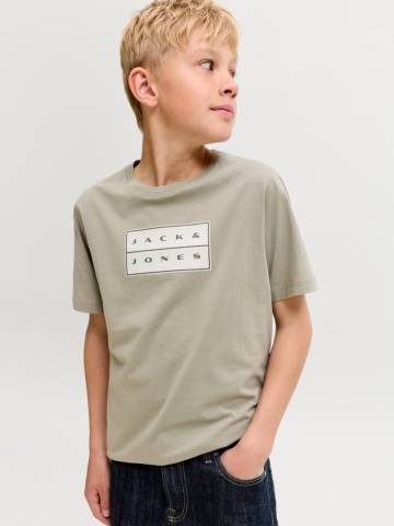 Jack & Jones Tricou baieti, din bumbac, Regular fit la baza gatului, Olive - Img 4