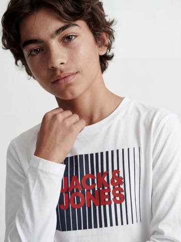 Jack & Jones Tricou baieti la baza gatului, cu maneca lunga, din bumbac organic, Regular fit, Alb - Img 3