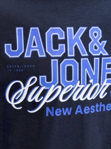 Jack & Jones Tricou baieti, Regular fit la baza gatului cu imprimeu text, Bleumarin inchis - Img 5