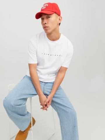 Jack & Jones Tricou barbati JJESTAR JJ TEE SS, cu textul Jack & Jones, Relaxed Fit, Alb - Img 4