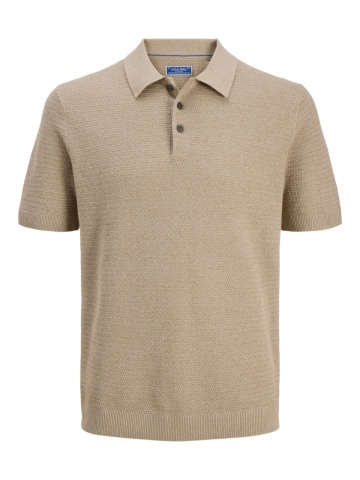 Jack & Jones, Tricou polo barbati cu aspect tricotat, Regular fit, Bej - Img 8