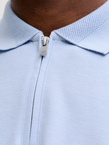 Jack & Jones Tricou polo barbati, cu fermoar, Regular Fit, JPRBLAETHAN, Albastru - Img 3