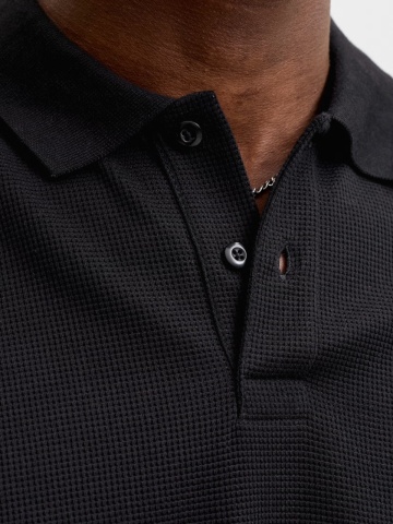 Jack & Jones Tricou polo barbati, din amestec de bumbac, Regular Fit, JJEAUSTIN, Negru - Img 4