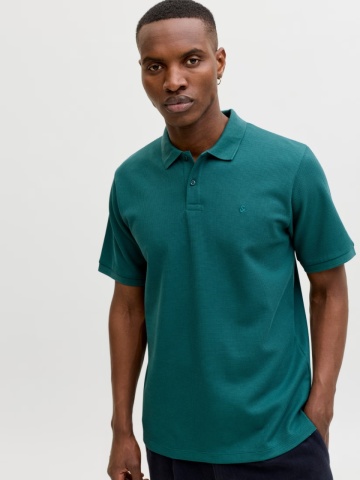 Jack & Jones Tricou polo barbati, din amestec de bumbac, Regular Fit, JJEAUSTIN, Verde inchis - Img 3