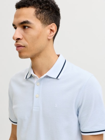 Jack & Jones Tricou polo barbati, Slim fit cu guler contrast, Albastru deschis - Img 3