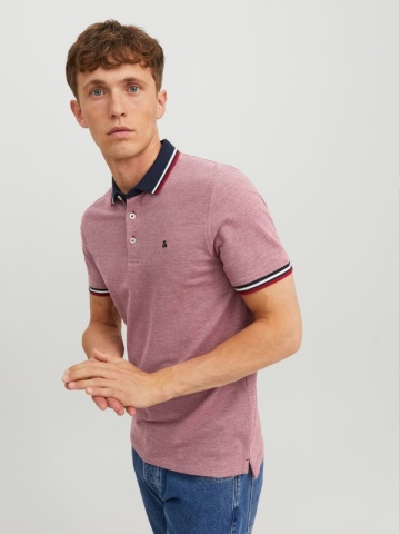 Jack & Jones Tricou polo barbati, Slim fit cu guler contrast, Roz - Img 3