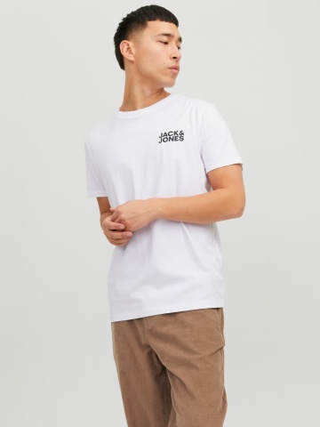 Jack & Jones Tricou simplu, barbati, din 100% bumbac, cu logo, Alb