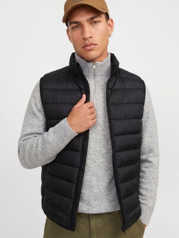 Jack & Jones Vesta barbati cu puf, fara gluga cu guler inalt, Regular fit, JJEBERG, Negru - Img 3