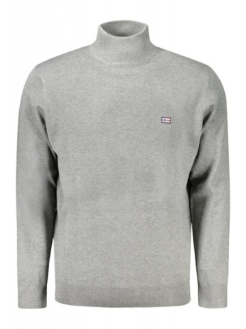 Pulover cu guler inalt barbati, cu mini logo brodat, Regular fit, gri - Img 1