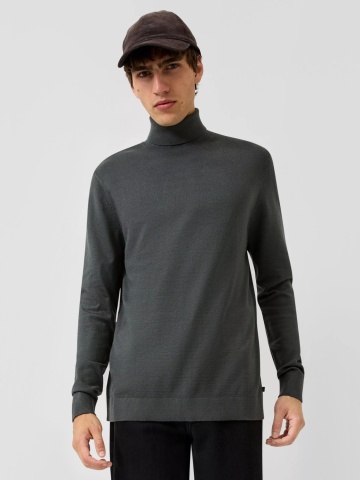Q/S by s.Oliver Pulover tricotat fin, barbati, cu guler inalt, Regular fit, Petrol