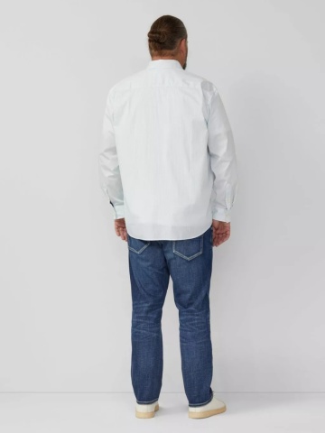 s.Oliver Big Sizes, Camasa barbati big sizes, cu guler Kent si imprimeu cu dungi, Slim Fit, Alb - Img 6