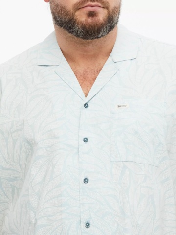 s.Oliver Big Sizes Camasa cu imprimeu floral, barbati big sizes, din amestec de bumbac, Resort fit, Albastru deschis - Img 4