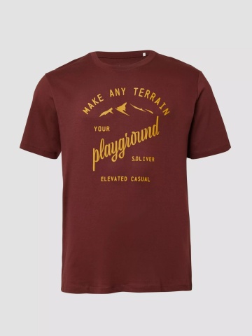 s.Oliver Big Sizes Tricou barbati big sizes, cu decolteu la baza gatului si imprimeu cu text, Rosu inchis - Img 7