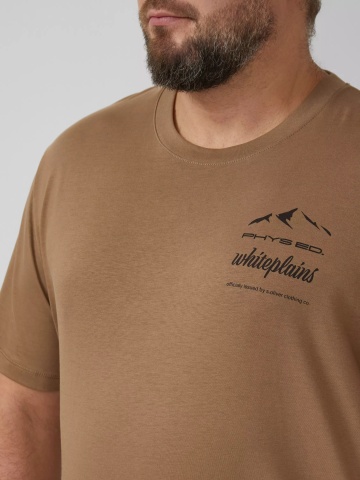 s.Oliver Big Sizes Tricou barbati big sizes, cu decolteu la baza gatului si imprimeu cu text, Maro - Img 4