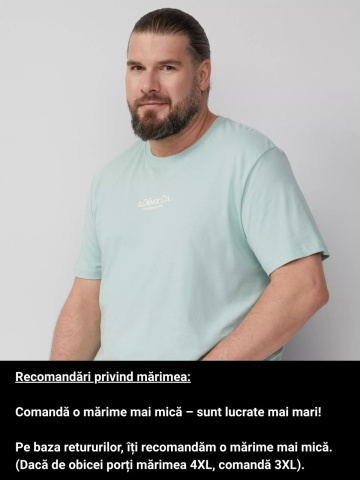 s.Oliver Big Sizes Tricou barbati big sizes cu decolteu la baza gatului, logo contrast, Verde menta - Img 3