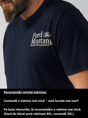 s.Oliver Big Sizes Tricou barbati big sizes cu imprimeu Ford®, decolteu la baza gatului, bleumarin inchis - Img 3