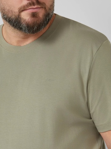 s.Oliver Big Sizes Tricou barbati big sizes, din bumbac, cu decolteu la baza gatului, Olive - Img 3