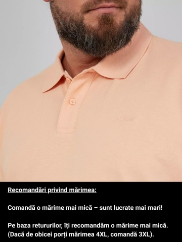 s.Oliver Big Sizes Tricou polo barbati big sizes, Regular fit din bumbac, Portocaliu deschis - Img 3