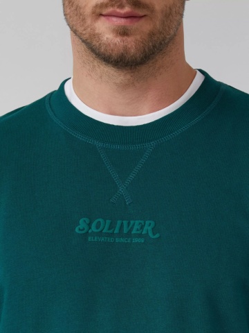 s.Oliver Bluza barbati cu decolteu la baza gatului, logo, Regular Fit, Verde - Img 3