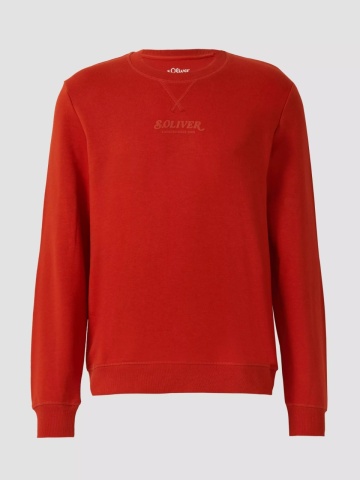 s.Oliver Bluza barbati cu decolteu la baza gatului, logo, Regular Fit, Rosu caramiziu - Img 6