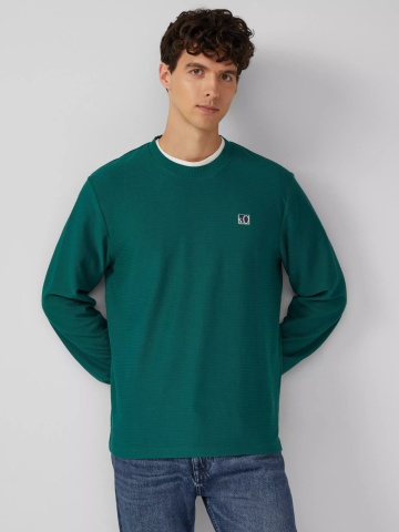 s.Oliver Bluza barbati cu textura striata, decolteu la baza gatului, Regular fit, Verde