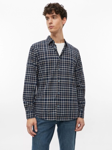 s.Oliver Camasa barbati, in carouri, din amestec de bumbac, Slim fit, Bleumarin inchis - Img 3