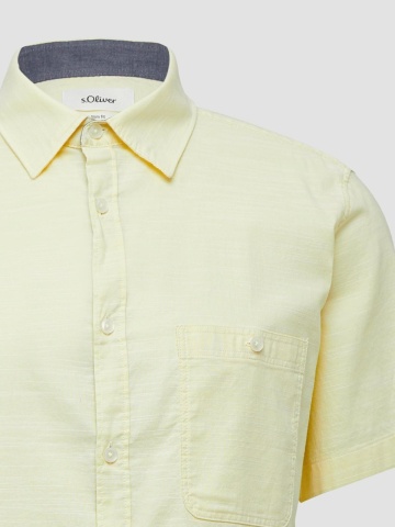 s.Oliver Camasa cu maneca scurta barbati, croiala Slim Fit si design cu un singur buzunar, Galben deschis - Img 6