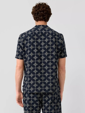 s.Oliver Camasa cu maneca scurta barbati, din bumbac, cu imprimeu, Resort fit, Bleumarin inchis - Img 2