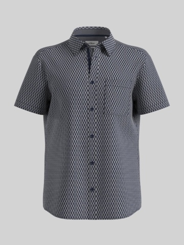 s.Oliver Camasa elastica barbati cu maneca scurta, imprimeu abstract, Regular Fit, Bleumarin inchis - Img 1