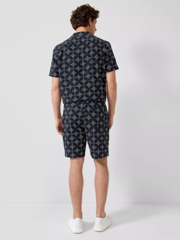 s.Oliver Pantaloni scurti barbati, cu talie medie, din bumbac, cu imprimeu, Resort fit, Detroit, Bleumarin inchis - Img 6