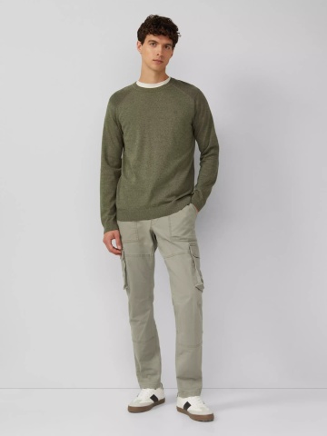 s.Oliver Pulover tricotat barbati cu guler rotund si maneci raglan, Verde inchis - Img 4