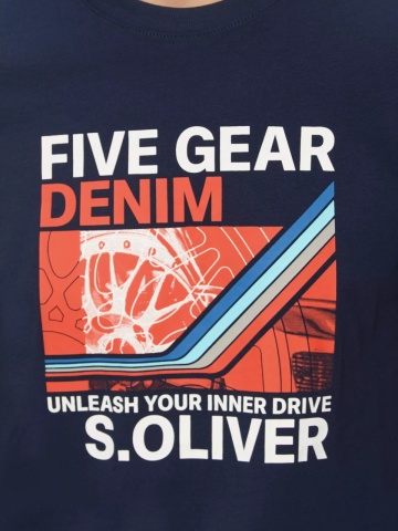 s.Oliver Tricou barbati cu imprimeu text Unleash your inner drive, croiala Regular Fit, Bleumarin inchis - Img 2