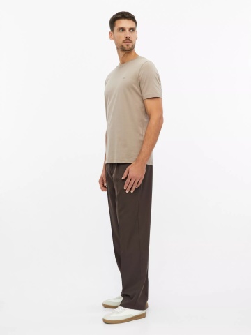 s.Oliver Tricou barbati din bumbac, cu decolteu la baza gatului, Regular fit, Maro deschis - Img 5