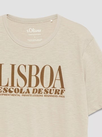 s.Oliver Tricou barbati din bumbac, cu imprimeu, Regular fit, Bej - Img 7
