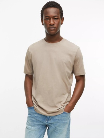 s.Oliver Tricou barbati, din bumbac, la baza gatului, Regular fit, Maro deschis