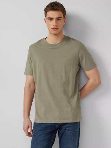 s.Oliver Tricou barbati din bumbac, la baza gatului, Regular fit, Olive