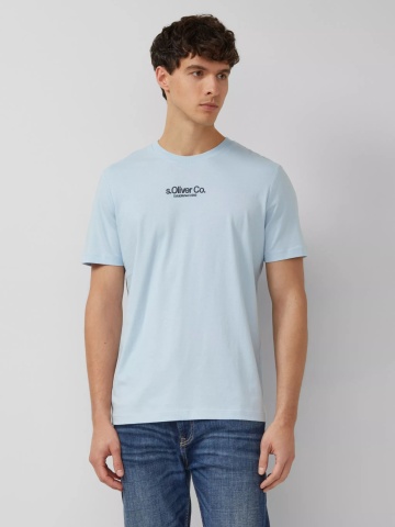 s.Oliver Tricou barbati la baza gatului, din bumbac, Regular fit, Albastru deschis