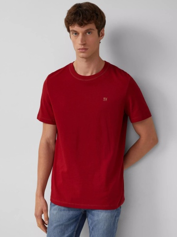 s.Oliver Tricou din jerseu gros, barbati, cu guler rotund si logo, Rosu inchis