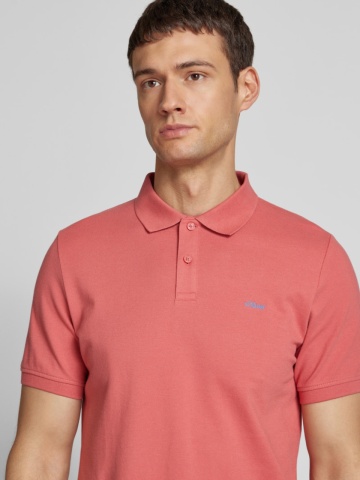 s.Oliver Tricou polo barbati, din 100% bumbac, cu logo, Roz - Img 3