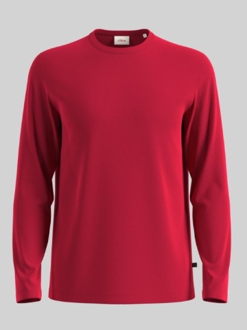Tricou cu maneca lunga barbati si decolteu la baza gatului, Regular fit, Rosu - Img 1