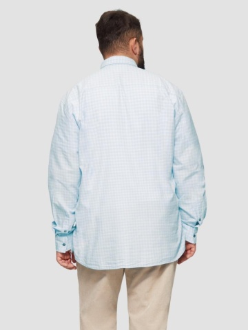 Camasa barbati big sizes, cu maneca lunga si imprimeu in carouri, Regular fit, Albastru deschis - Img 3