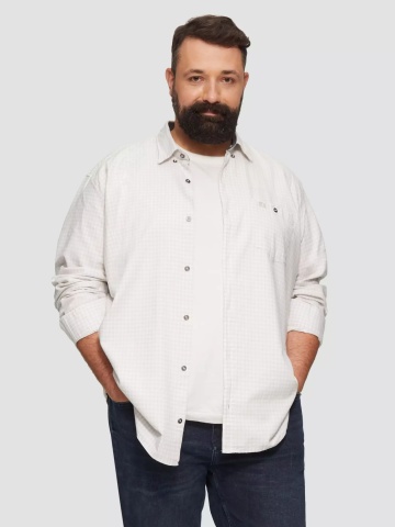 Camasa barbati big sizes, cu maneca lunga si imprimeu in carouri, Regular fit, Alb