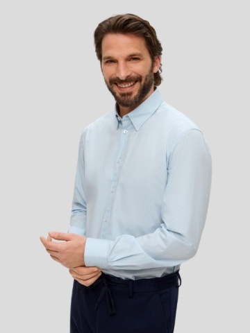 Camasa barbati cu maneca lunga, imprimeu in dungi, croiala Tailored fit, Albastru deschis - Img 1
