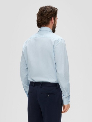 Camasa barbati cu maneca lunga, imprimeu in dungi, croiala Tailored fit, Albastru deschis - Img 2
